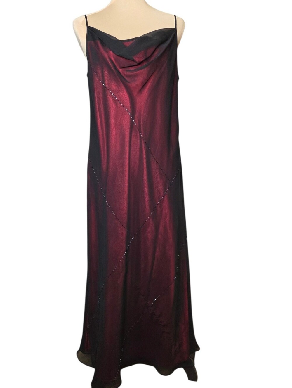 Y2K Sheer Overlay Slip Dress Cowl Neck Beaded Gothic Vampy Whimsigoth Fairy Goth